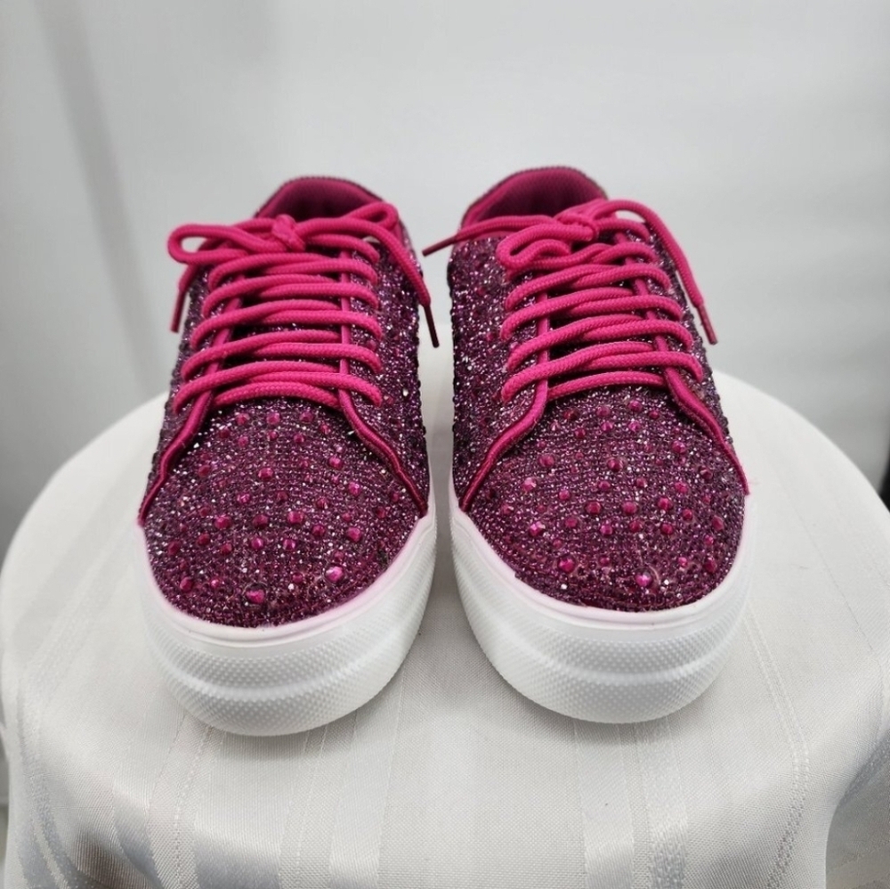 CORKYS Bedazzled Fuchsia Pink Rhinestone Sneakers Tennis Shoes 9 NWOT - Picture 6 of 9